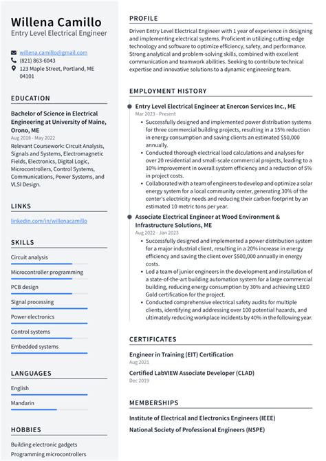 Image result for Entry Level Engineer Resume Example