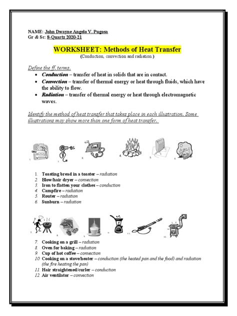 Image result for Heat Transfer Worksheet Answer Key