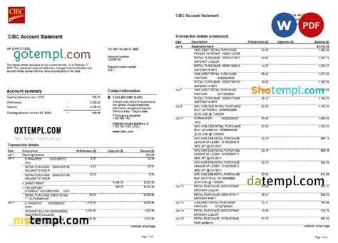 Image result for CIBC Personal Bank Statement Sample