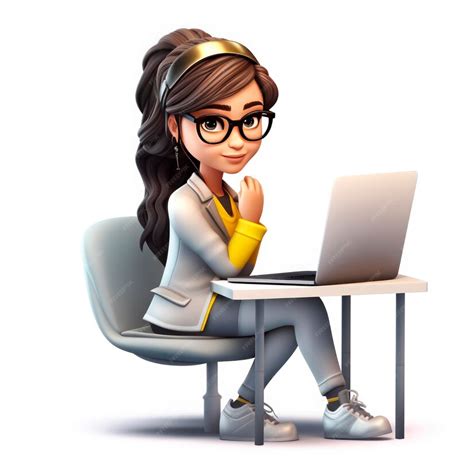 Premium AI Image | Drawing in the style of 3D cartoon Girl at the computer