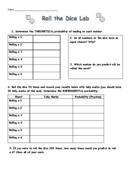 Image result for Probability Dice Math-Aids Worksheet with Answer Key