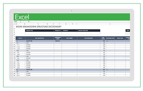 Toradh íomhá ar Work Schedule Breakdown Structure Template Excel