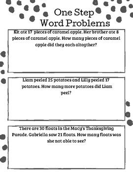 Image result for One Step Word Problems PDF