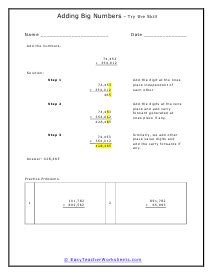 Image result for Adding Big Numbers Worksheets