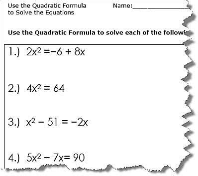 Image result for Quadratic Formula Practice Worksheet