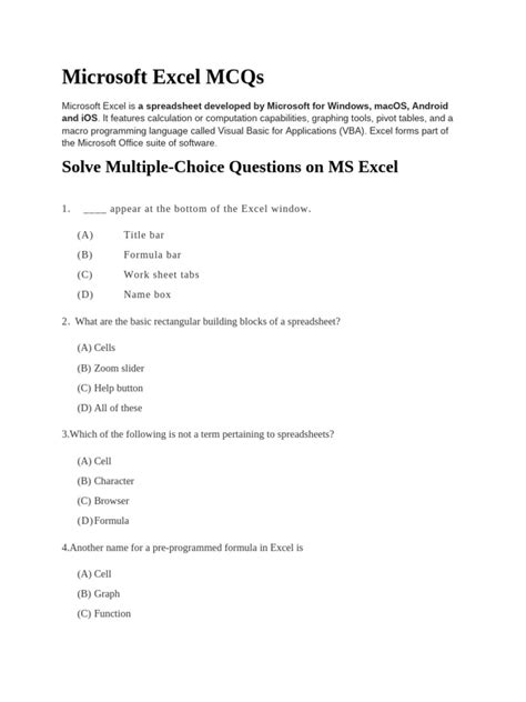 Image result for Excel Basic MCQs