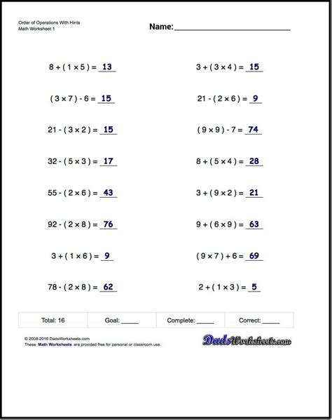 Toradh íomhá ar Exponents Order of Operations Worksheet with Answers