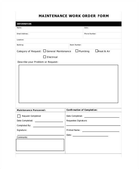 Image result for Maintenance Work Order Request Form