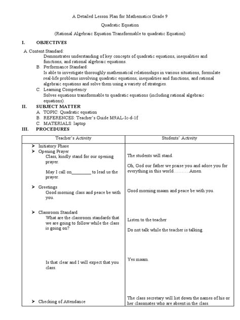 Mathematics 9 Lesson Plan に対する画像結果