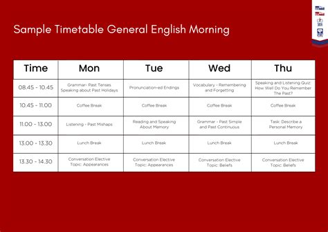 Image result for English Lesson Timetable