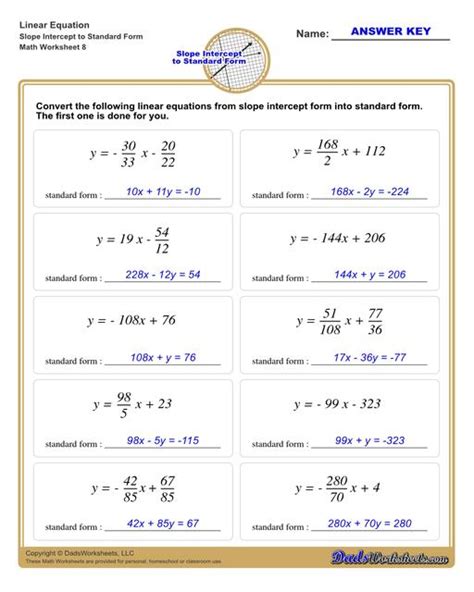 Image result for Solving Linear Equations in Standard Form Worksheet