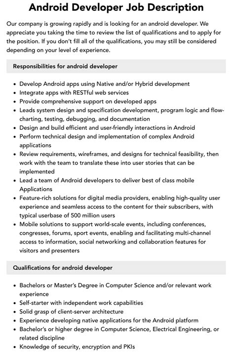 Image result for Description Box for Android Developer