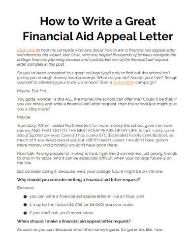 Toradh íomhá ar Appeal Letter for Financial Aid