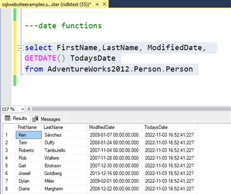 Date Built-In Function Table SQL に対する画像結果