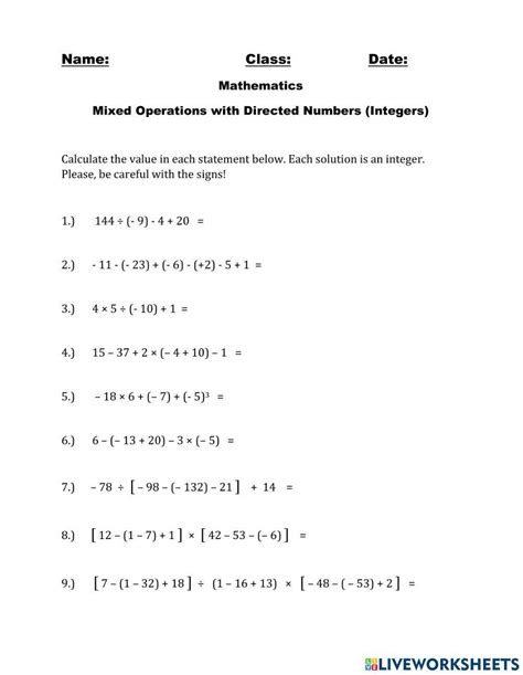 Toradh íomhá ar Mixed Integer Practice Worksheet