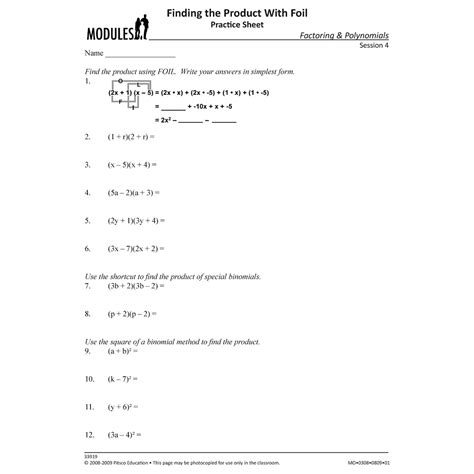 FOIL Method Algebra Worksheet に対する画像結果