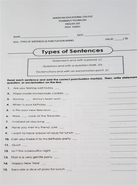 Image result for Identifying Sentence Types Worksheet