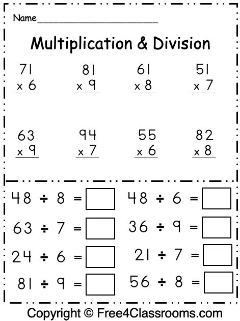 Image result for 3rd Grade Math Worksheets Multiplication and Division
