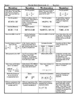 Image result for 3rd Grade Weekly Homework Sheet Answer Key