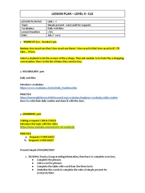 Image result for CLE Lesson Plan Example