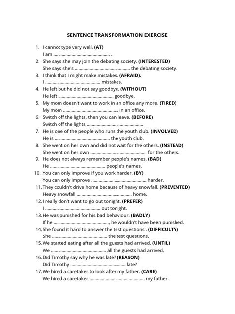 Sentence Pattern Transformation Exercises with Answers के लिए छवि परिणाम