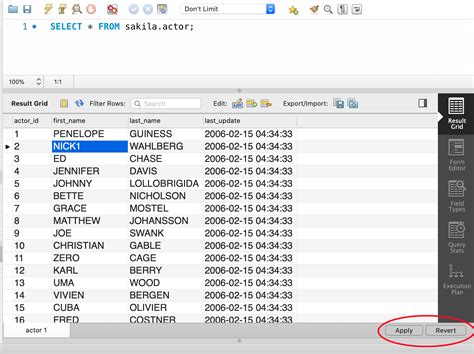 Image result for Change Database Values in MySQL Workbench