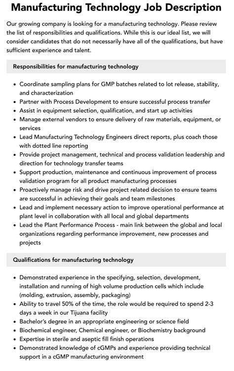Image result for Process Technology Job Description