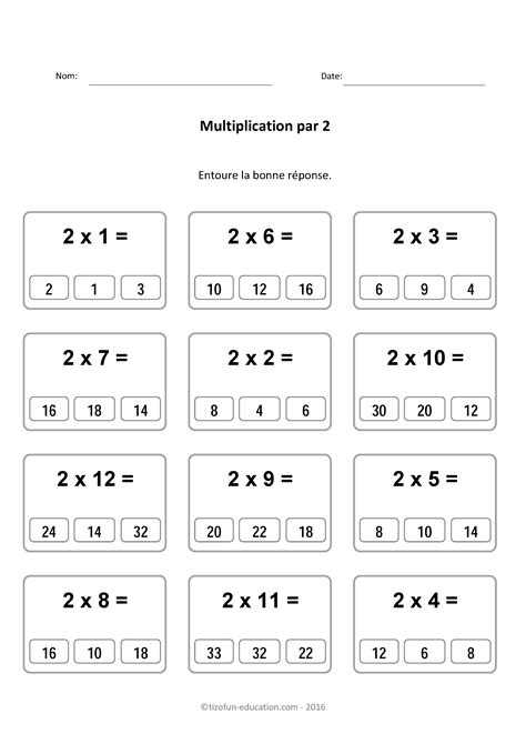 Toradh íomhá ar Exercice Table De Multiplication