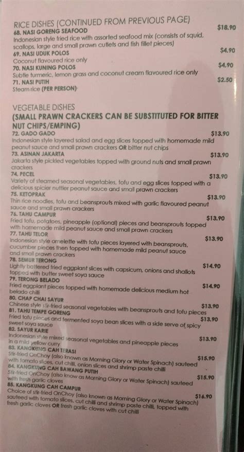 Menu at Java restaurant, Randwick