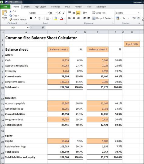 Image result for Common Size Balance Sheet Excel Template