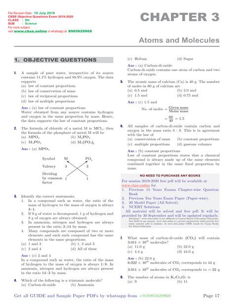 Image result for Atoms and Molecules Class 9 MCQ