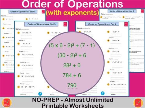 Toradh íomhá ar Exponents Order of Operations Worksheet with Answers