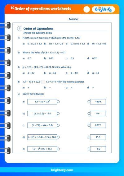 Image result for Order of Operations Worksheet for Grade 6