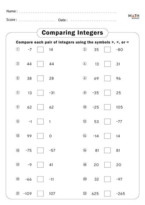 Image result for Integers Worksheets and Answers