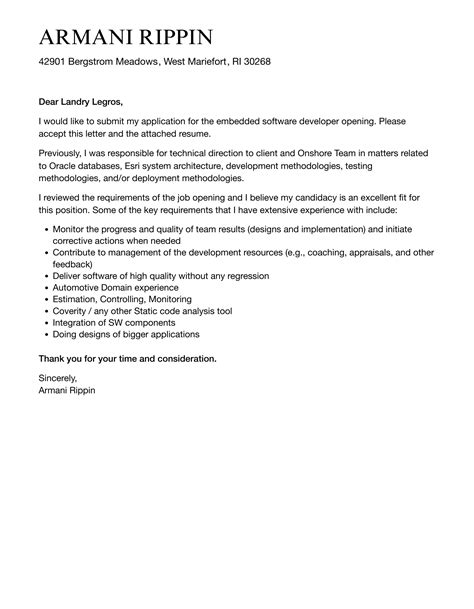 Image result for Cover Letter Embedded Software Developer