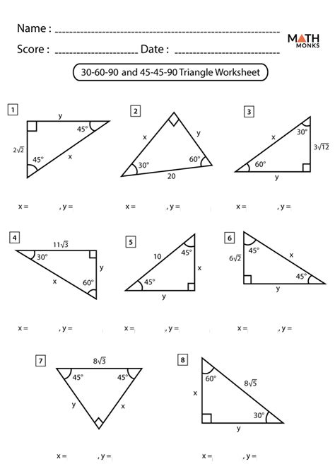 Toradh íomhá ar Right Triangle Wolrd Problem Worksheet