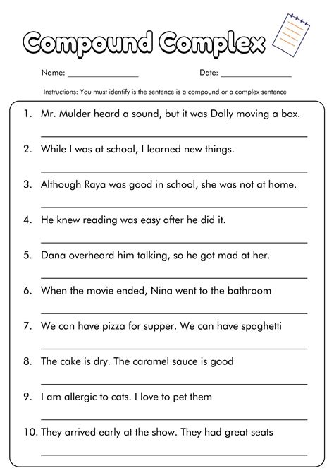 Image result for Complex Sentences Worksheet 3rd Grade