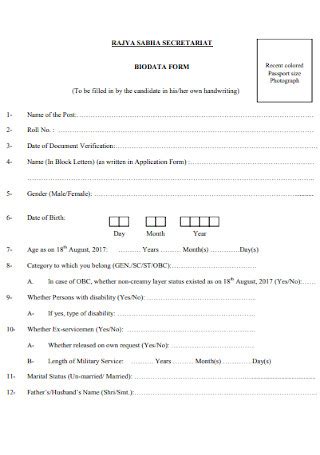 Image result for Simple Biodata Sample Form