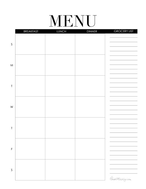 Image result for Weekly Menu Calendar