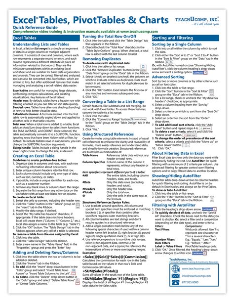 Image result for Quick Reference Guide Excel Example