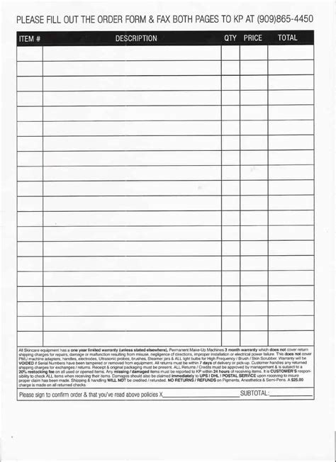 Toradh íomhá ar Free Printable Order Form Template Simple