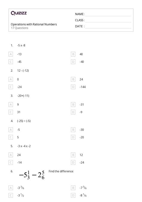 Rational Numbers Worksheet に対する画像結果