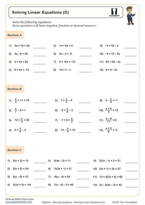 Image result for Solving Linear Equations Worksheet PDF