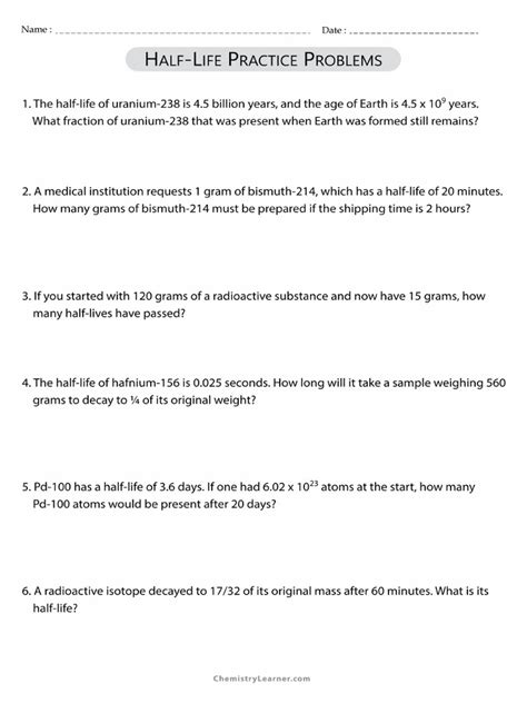 Calculating Half-Life Problems Worksheet に対する画像結果