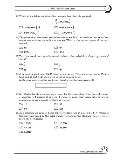 Image result for GED Math Practice Test Printable