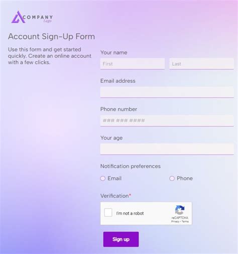 Toradh íomhá ar Account Form Sample Website