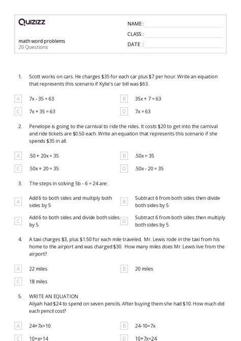 Toradh íomhá ar Free Printable Math Word Problems