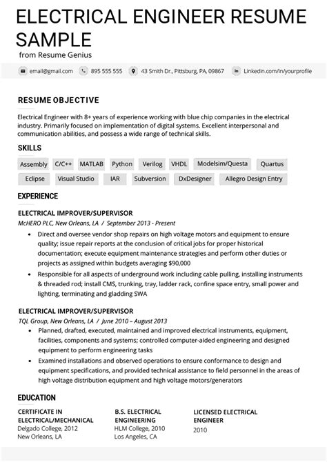 Afbeeldingsresultaten voor Example of Engineer Resume