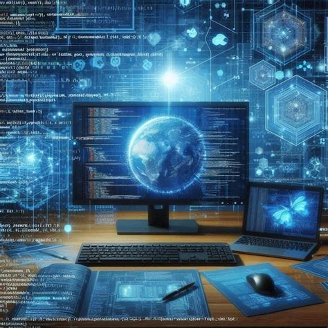 Toradh íomhá ar Modern Day Computer with Coding On Screen