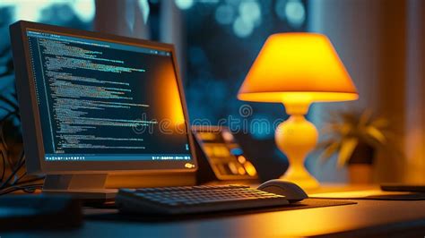 Toradh íomhá ar Modern Day Computer with Coding On Screen